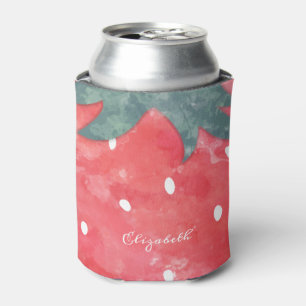 Cute Watercolor Strawberry Can Cooler