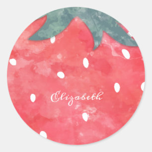 Cute Watercolor Strawberry  Classic Round Sticker