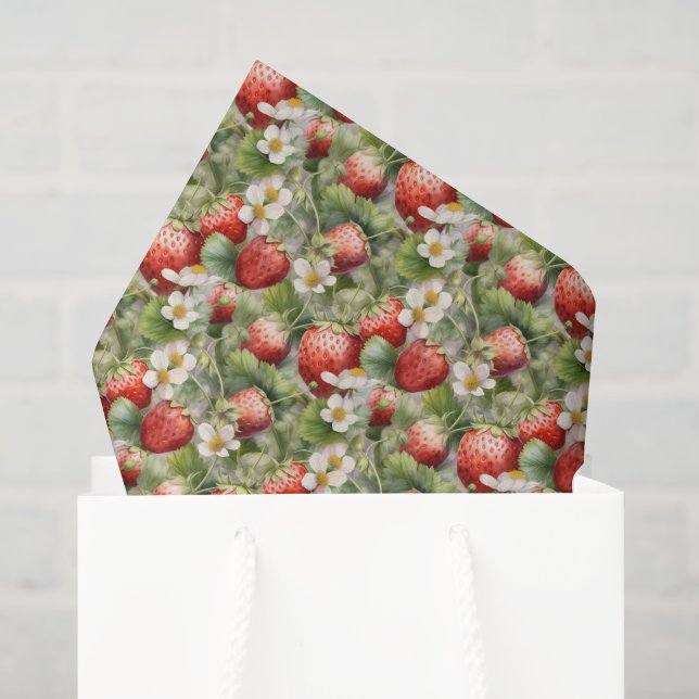 cute watercolor strawberry fruit tiled pattern  tissue paper (Gift Bag)