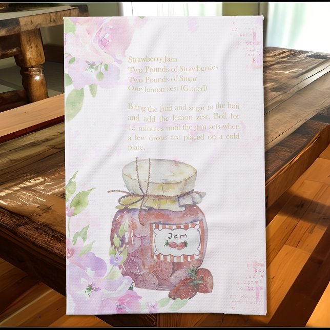 Cute Watercolor Strawberry Jam Recipe Tea Towel (Creator Uploaded)