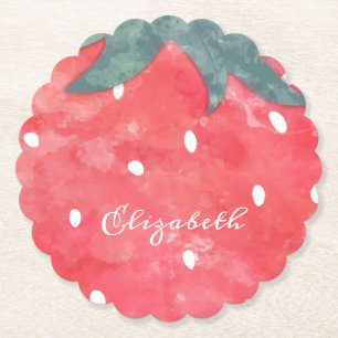 Cute Watercolor Strawberry Paper Plates Coaster
