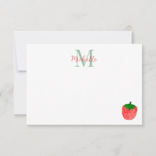 Cute Watercolor Strawberry Personalized Monogram Card
