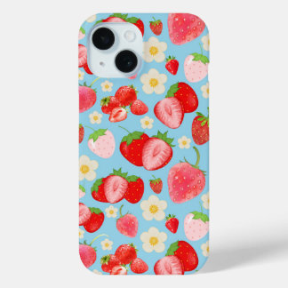 Cute Watercolor Strawberry Seamless Pattern iPhone 15 Case