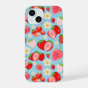 Cute Watercolor Strawberry Seamless Pattern iPhone 15 Case