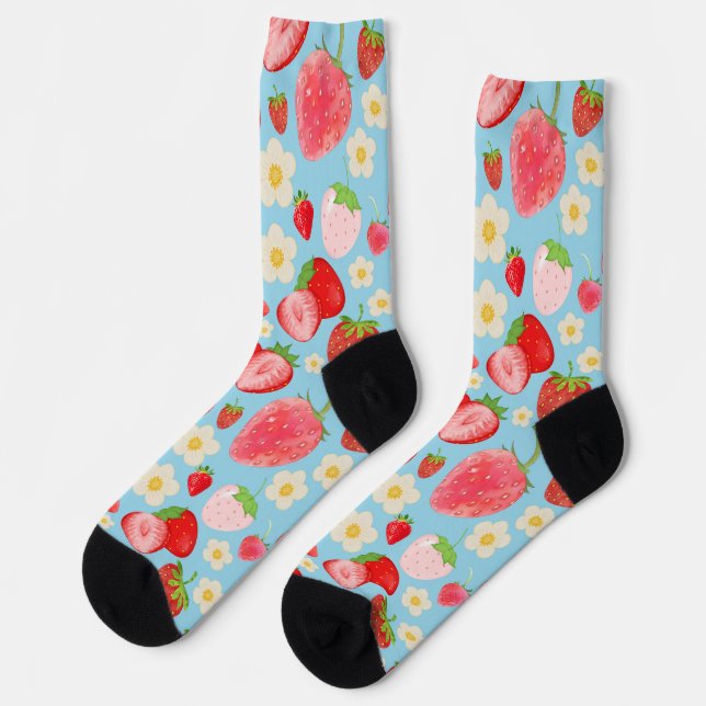 Cute Watercolor Strawberry Seamless Pattern Socks (Left)