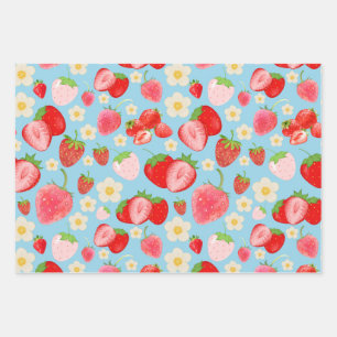 Cute Watercolor Strawberry Seamless Pattern Wrapping Paper Sheet