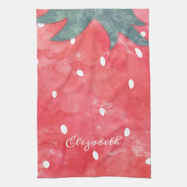 Cute Watercolor Strawberry   Tea Towel (Vertical)