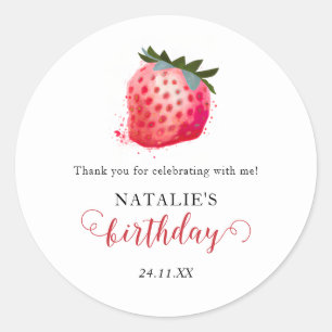 Cute Watercolor Strawberry Thank You Birthday Gift Classic Round Sticker