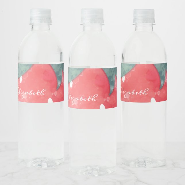 Cute Watercolor Strawberry   Water Bottle Label (Bottles)
