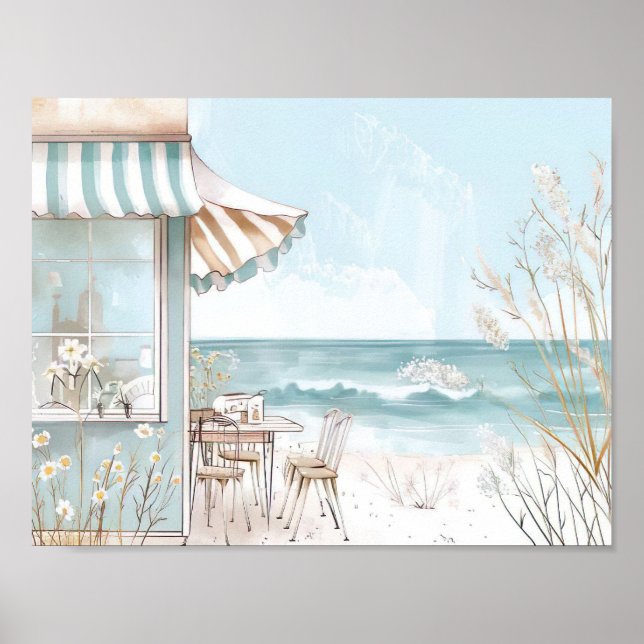 cute watercolor style beach scene poster (Front)