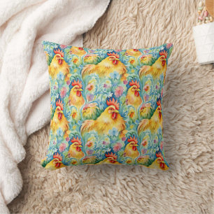 Cute Watercolor Style Chickens Cushion