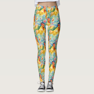 Cute Watercolor Style Chickens Leggings