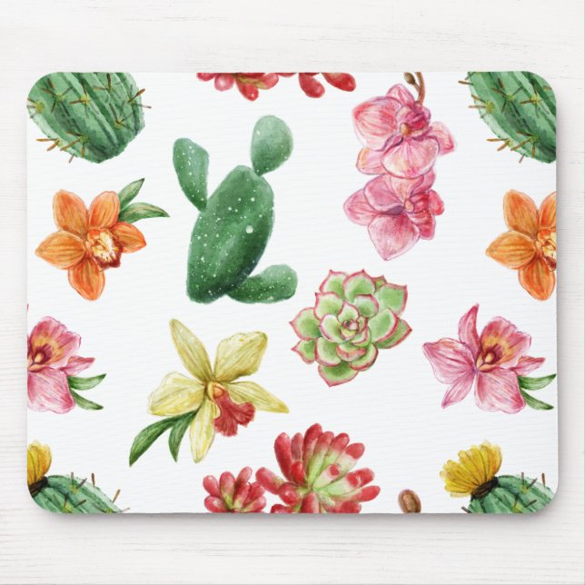 Cute Watercolor Succulent hand drawn pattern Mouse Mat (Front)