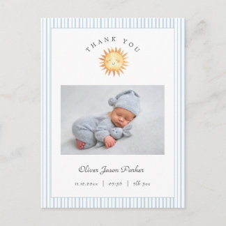 Cute watercolor sun Baby Boy Birth Announcement Postcard