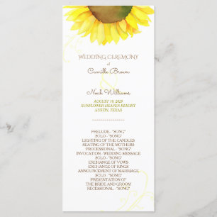Cute Watercolor Sunflower Wedding Programme