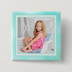 Cute Watercolor Teal Kid Photo Button