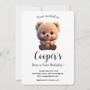 Cute watercolor teddy bear 1st birthday 