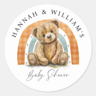 Cute Watercolor Teddy Bear And Rainbow Baby Shower Classic Round Sticker