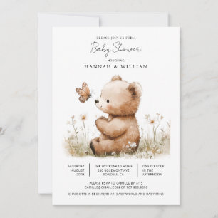 Cute Watercolor Teddy Bear Baby Shower Invitation