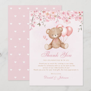 Cute Watercolor Teddy Bear Baby Shower Thank You Invitation