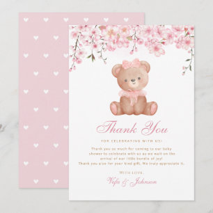 Cute Watercolor Teddy Bear Baby Shower Thank You Invitation