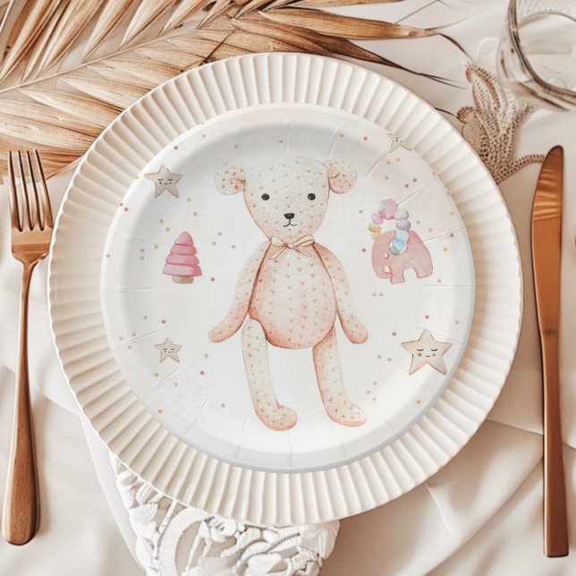 Cute Watercolor Teddy Bear Baby Toys Shower  Paper Plate (Creator Uploaded)