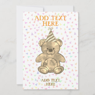 Cute Watercolor Teddy Bear Birthday Invitation