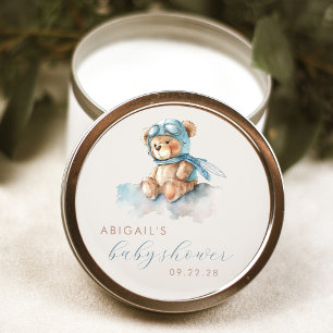 Cute Watercolor Teddy Bear Blue Boy Baby Shower Classic Round Sticker