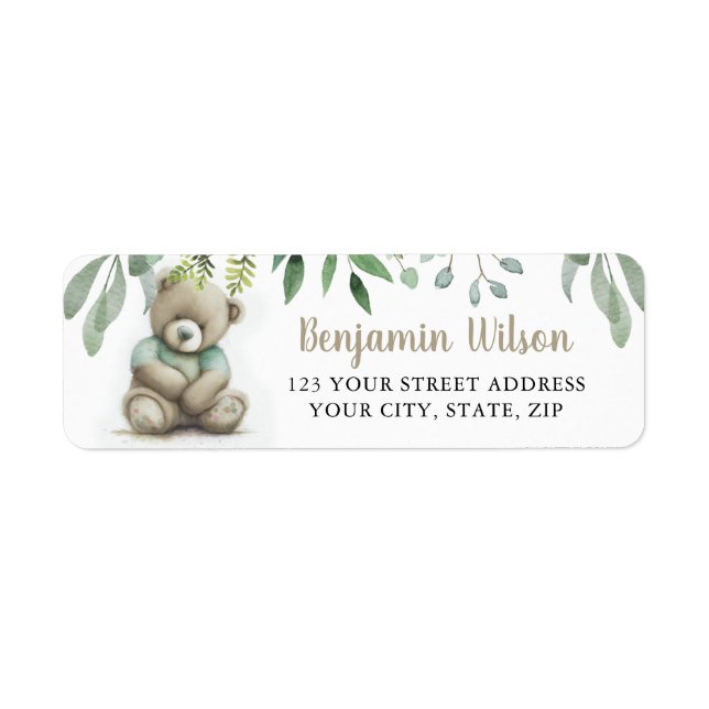 Cute Watercolor Teddy Bear Green Leaves Foliage (Front)