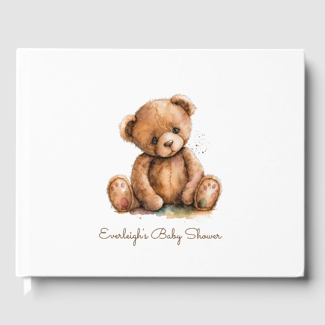 Cute Watercolor Teddy Bear Guest Book (Front)