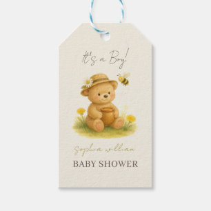 Cute Watercolor Teddy Bear & Honey Bee Baby Shower Gift Tags