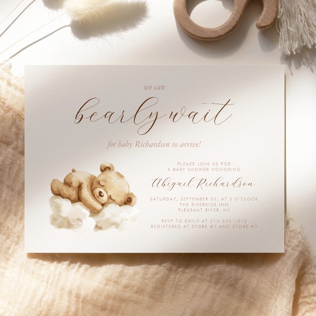Cute Watercolor Teddy Bear Neutral Baby Shower Invitation (Creator Uploaded)