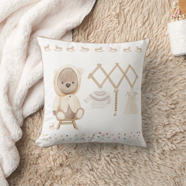 Cute Watercolor Teddy Bear Nursery Decor Cushion (Blanket)