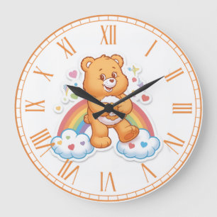 Cute Watercolor Teddy Bear Rainbow Clouds Nursery Large Clock