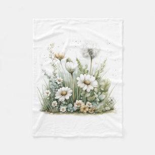 Cute Watercolor Teddy Bear with Wildflowers Fleece Blanket