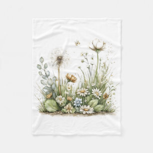 Cute Watercolor Teddy Bear with Wildflowers Fleece Blanket