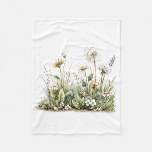 Cute Watercolor Teddy Bear with Wildflowers Fleece Blanket