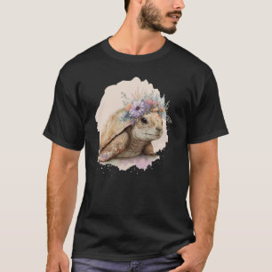 Cute Watercolor Tortoise Turtle Flower Crown Anima T-Shirt