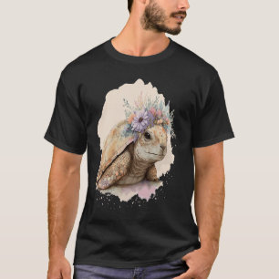 Cute Watercolor Tortoise Turtle Flower Crown Anima T-Shirt