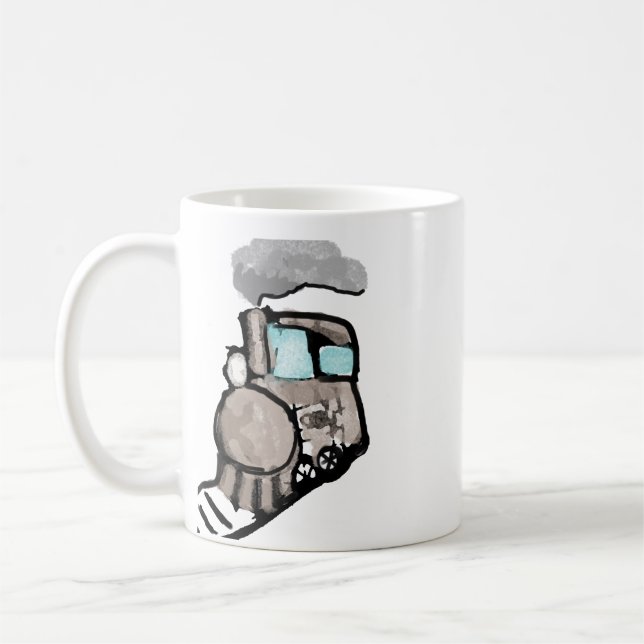 Cute Watercolor Train Illustration Coffee Mug (Left)