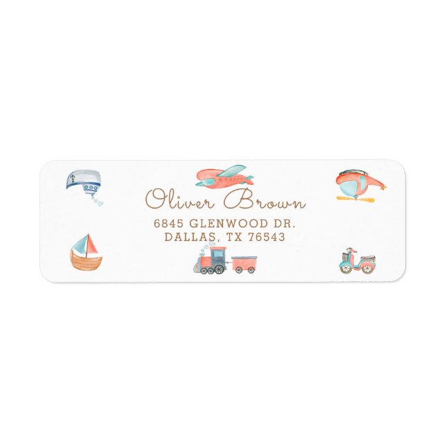 Cute Watercolor Transportation Boy Birthday Party (Front)