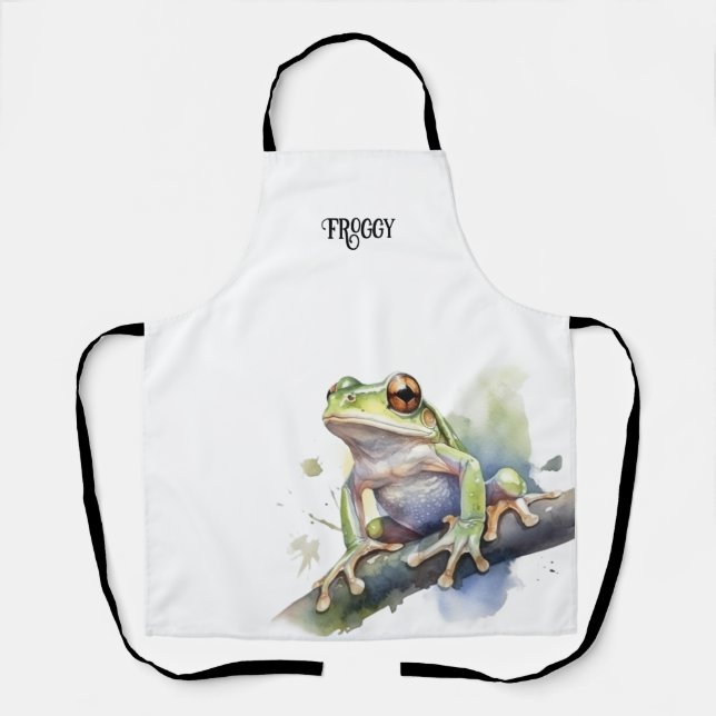Cute Watercolor Tree Frog, custom Apron (Front)