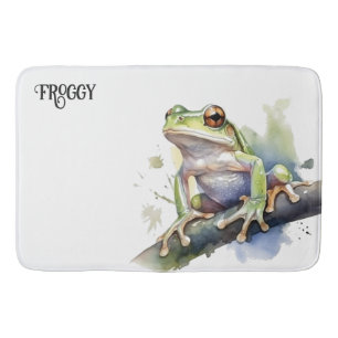 Cute Watercolor Tree Frog, custom Bath Mat