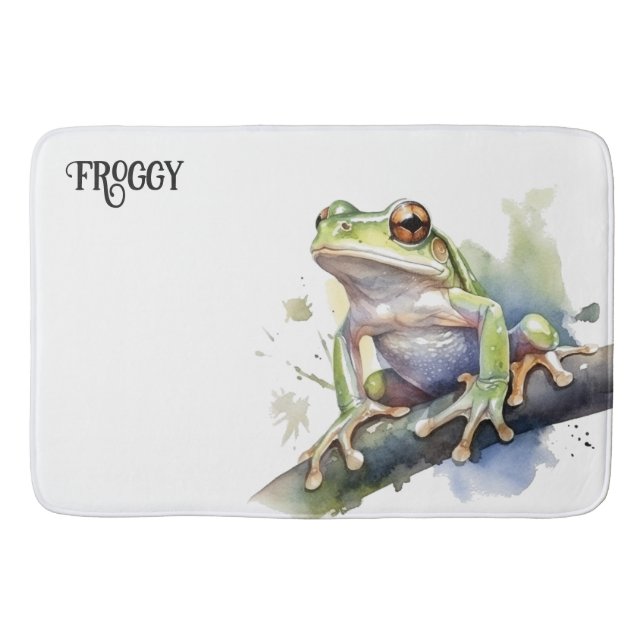 Cute Watercolor Tree Frog, custom Bath Mat (Front)