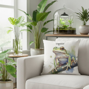 Cute Watercolor Tree Frog, custom Cushion