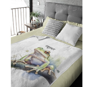 Cute Watercolor Tree Frog, custom Fleece Blanket