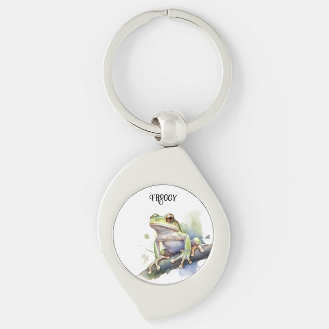 Cute Watercolor Tree Frog, custom Key Ring (Front)