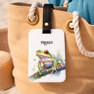 Cute Watercolor Tree Frog, custom Luggage Tag