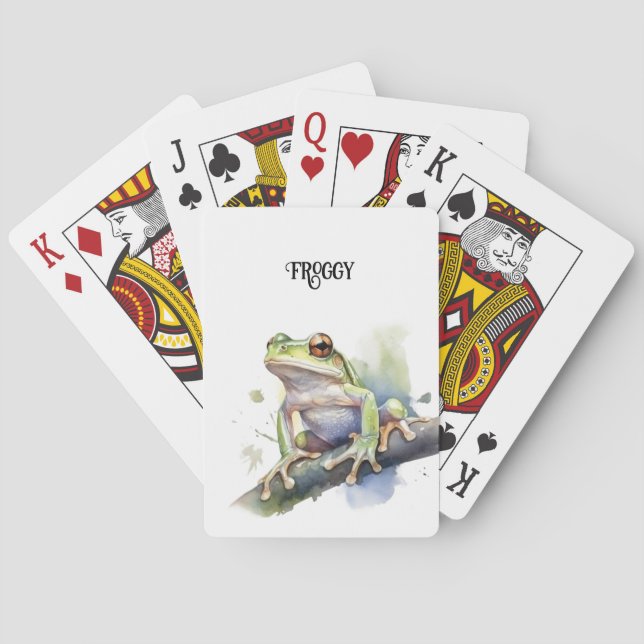 Cute Watercolor Tree Frog, custom Playing Cards (Back)