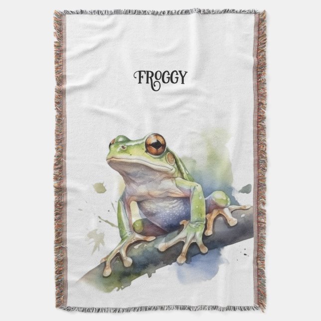 Cute Watercolor Tree Frog, custom Throw Blanket (Front Vertical)